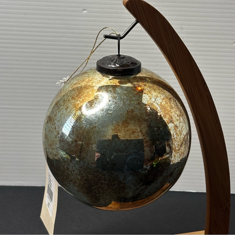 NWT Anthropologie/Terrain Aged Turquoise Glass Globe Xmas Ornament 4.75” - Picture 3 of 9